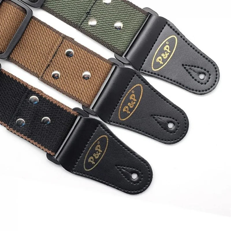 Adjustable Pure Cotton Guitar Strap for Acoustic Or Electric Guitar (Brown/Green/Black)