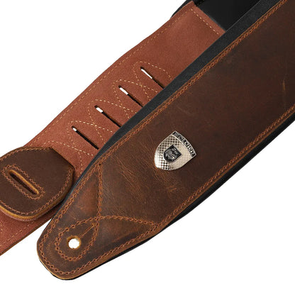 Soldier Top Grain Leather, Cowhide Padded Guitar Strap- For Electric and Acoustic Guitar