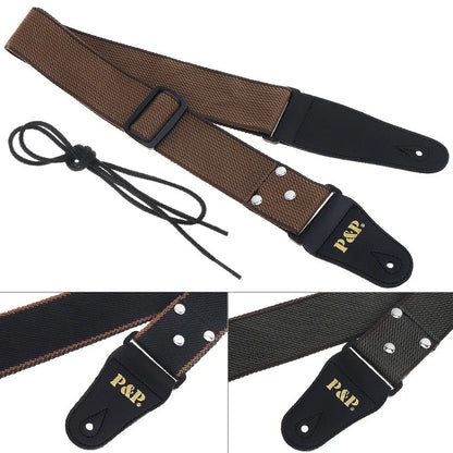 Adjustable Pure Cotton Guitar Strap for Acoustic Or Electric Guitar (Brown/Green/Black)