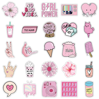 50 Pink Cartoon Guitar Graffiti Stickers