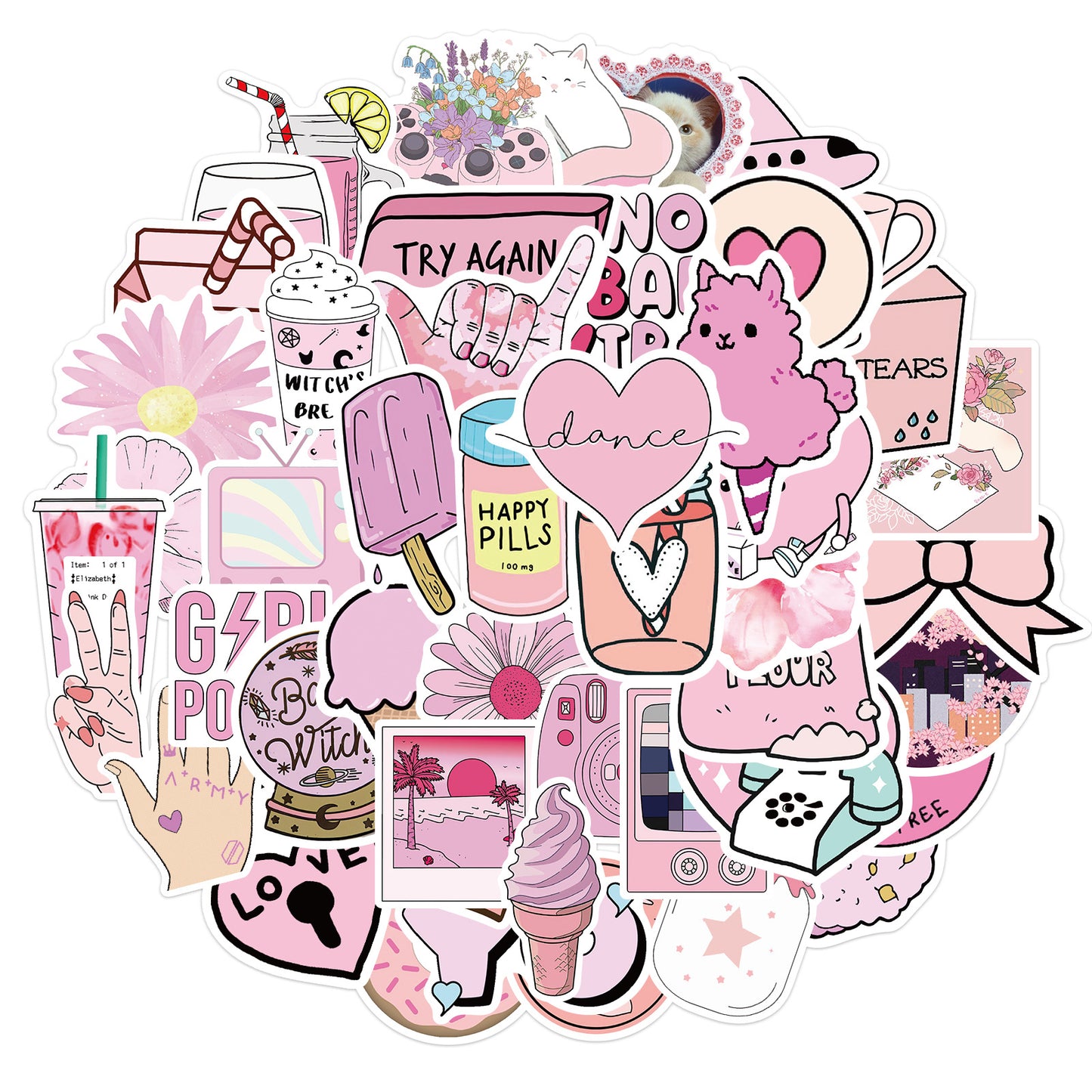 50 Pink Cartoon Guitar Graffiti Stickers